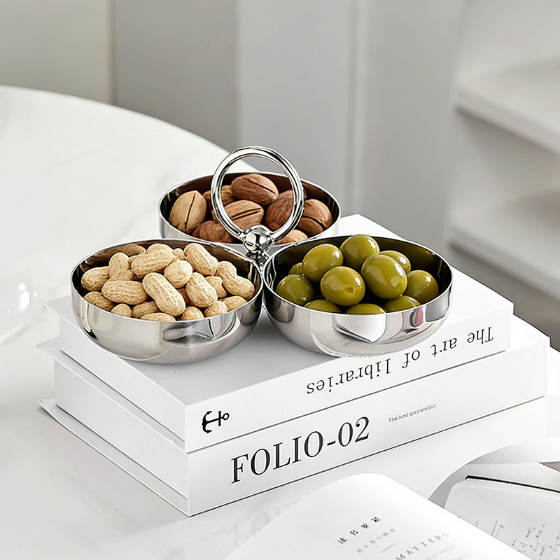 Cake Board Round - Premium Paslanmaz Çelik 3 Bölmeli Meyve