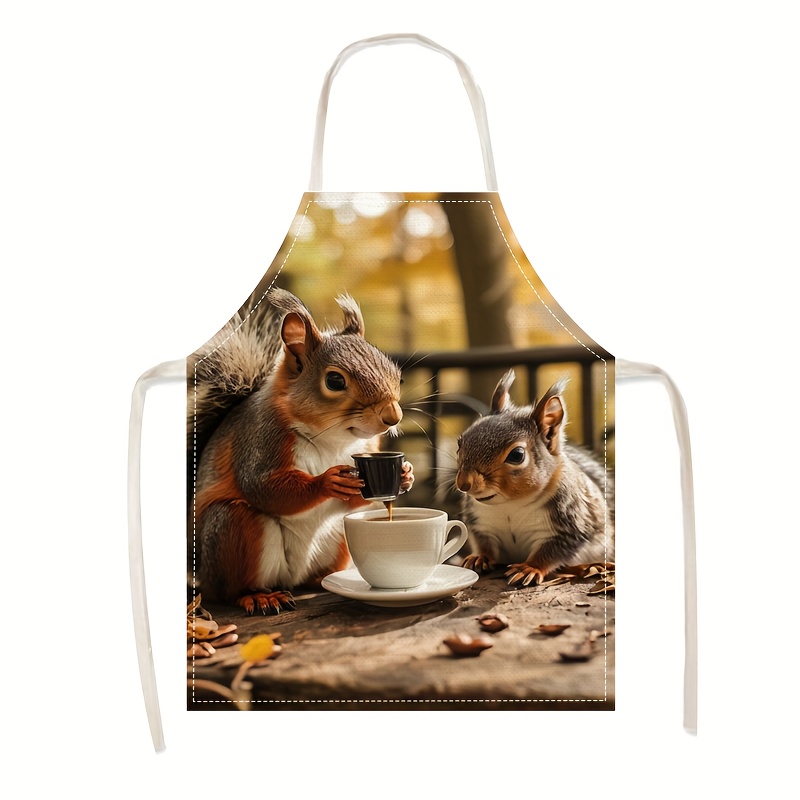 Kitchen Baking Ideas - Keten Önlük Sincap Kahve Sahne Baskısı