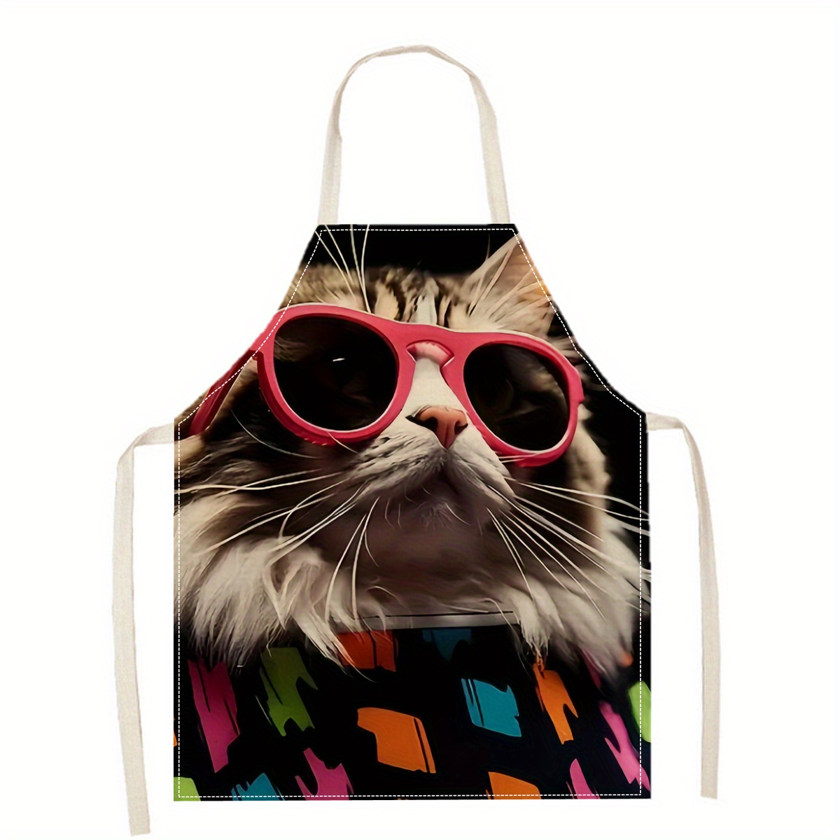 Kitchen Baking Ideas - Keten Önlük Komik Kedi Güneş Gözlüğü