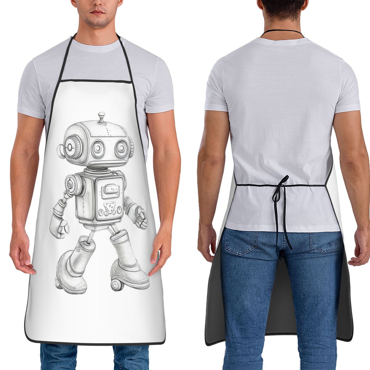 Kitchen Robot Baking - Retro Eskiz Robot Mekanik Çekici Önlük